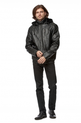 Мужская кожаная куртка из эко-кожи с капюшоном, отделка искусственный мех